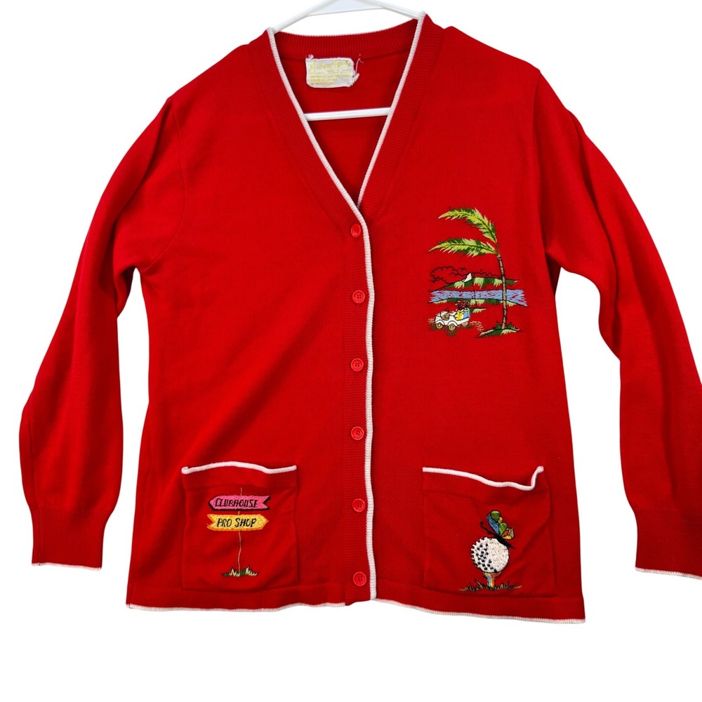 Andreno Argenti Golf Cardigan Women Large Embroidered V-Neck Vintage Golfcore